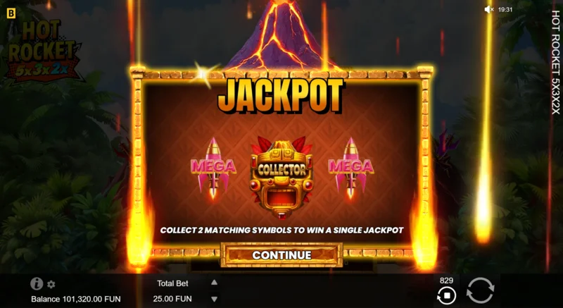 Hot Rocket 5x 3x 2x - zagon Jackpot vrtljajev z raketo-zbiralnikom v sredini